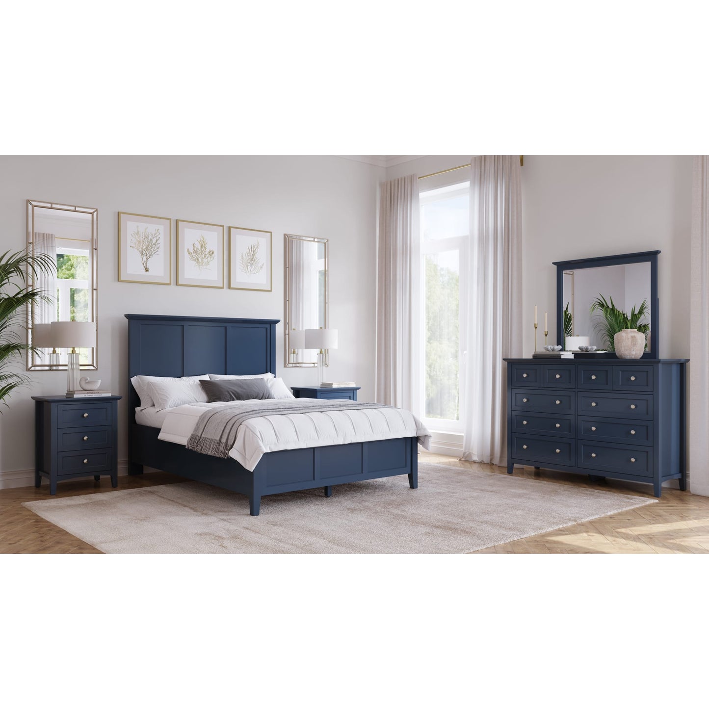 Grace Three Panel Bed in Blueberry