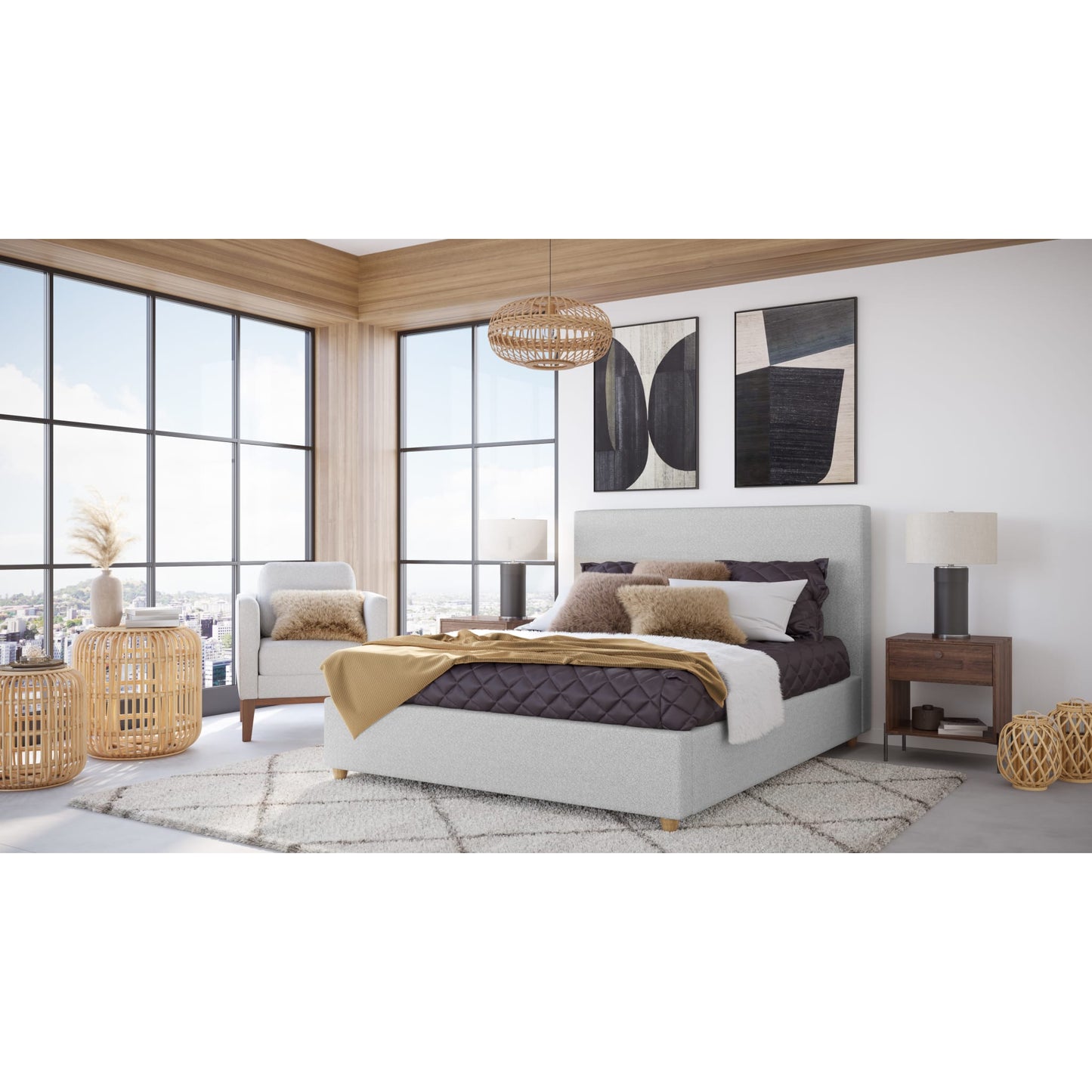 Olivia Upholstered Platform Bed in Linen