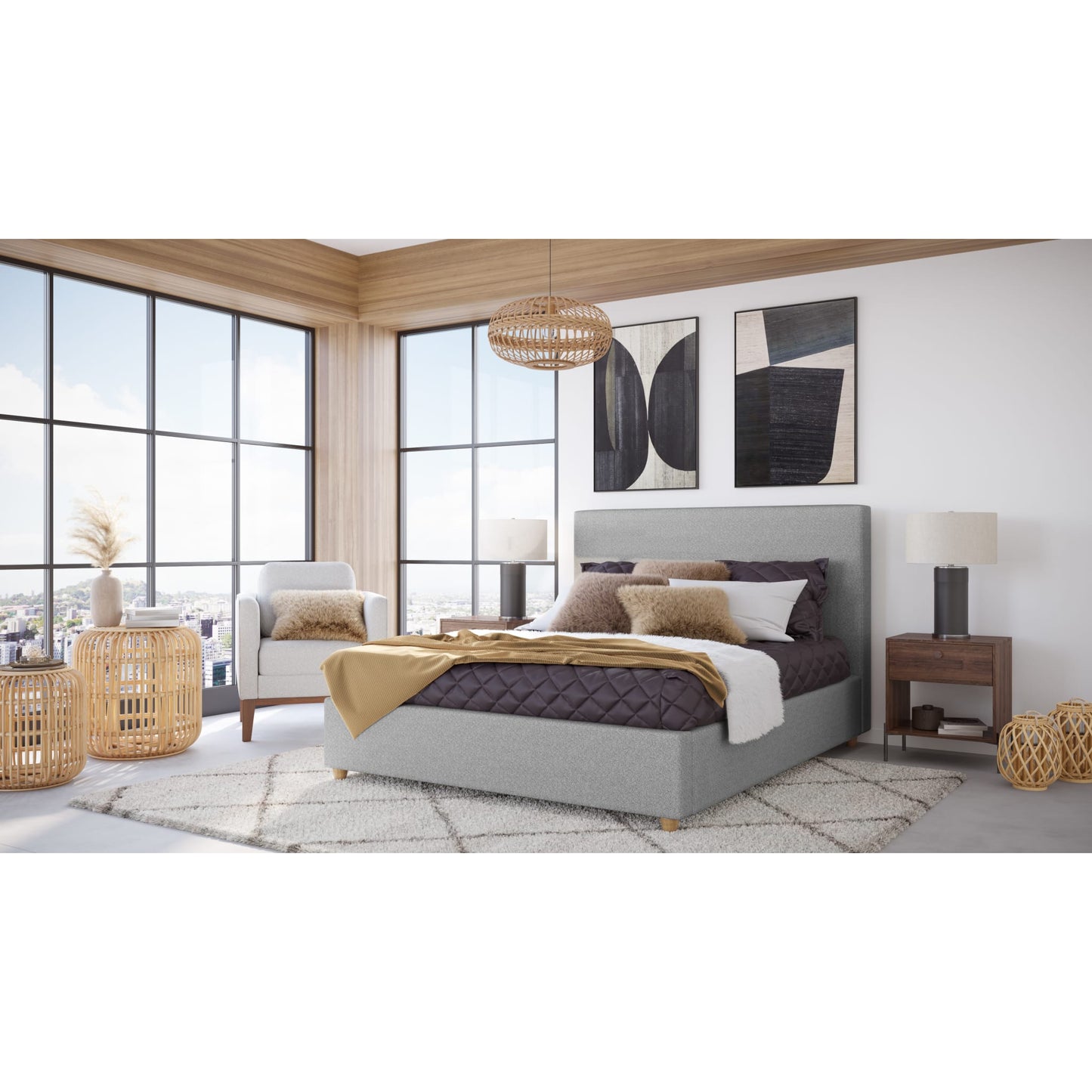 Olivia Upholstered Platform Bed in Pewter (2026)