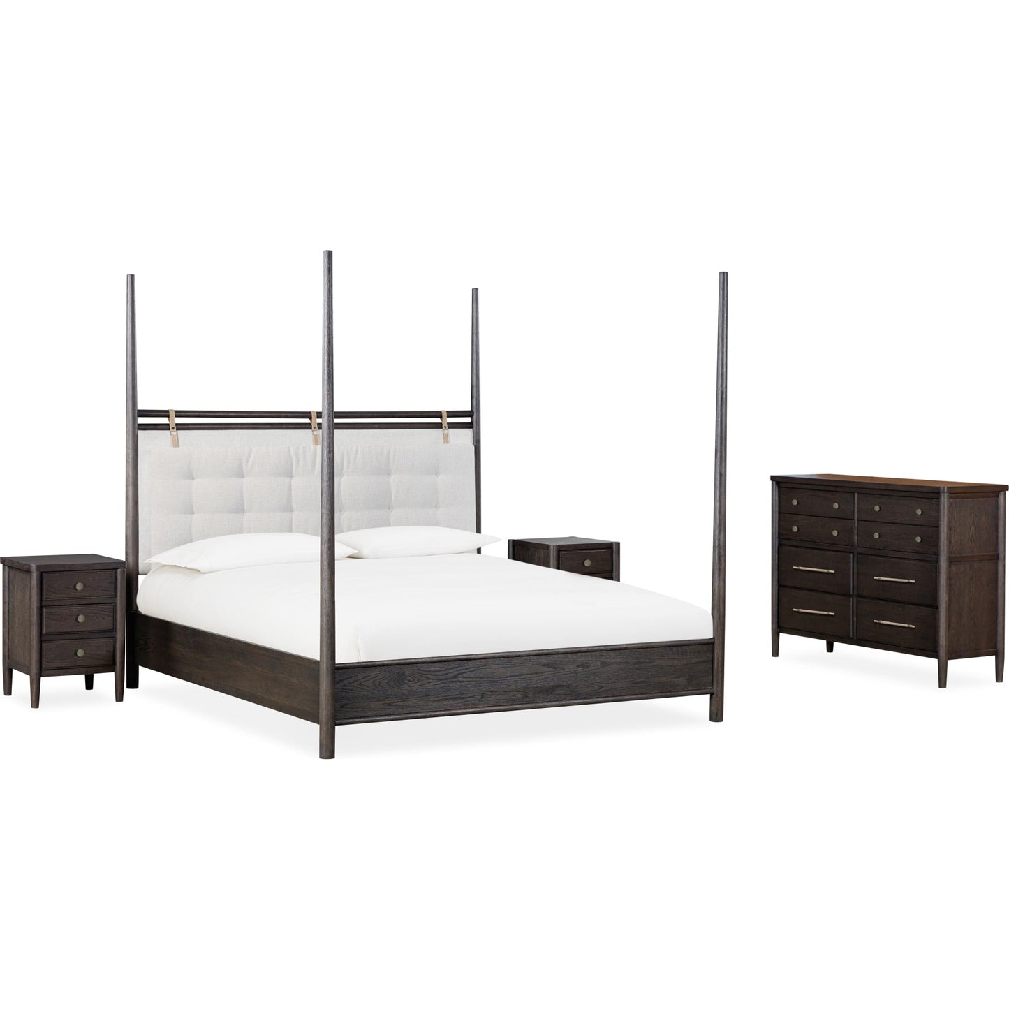 Rockport Upholstered Poster Bed in Yin and Turtle Dove Linen