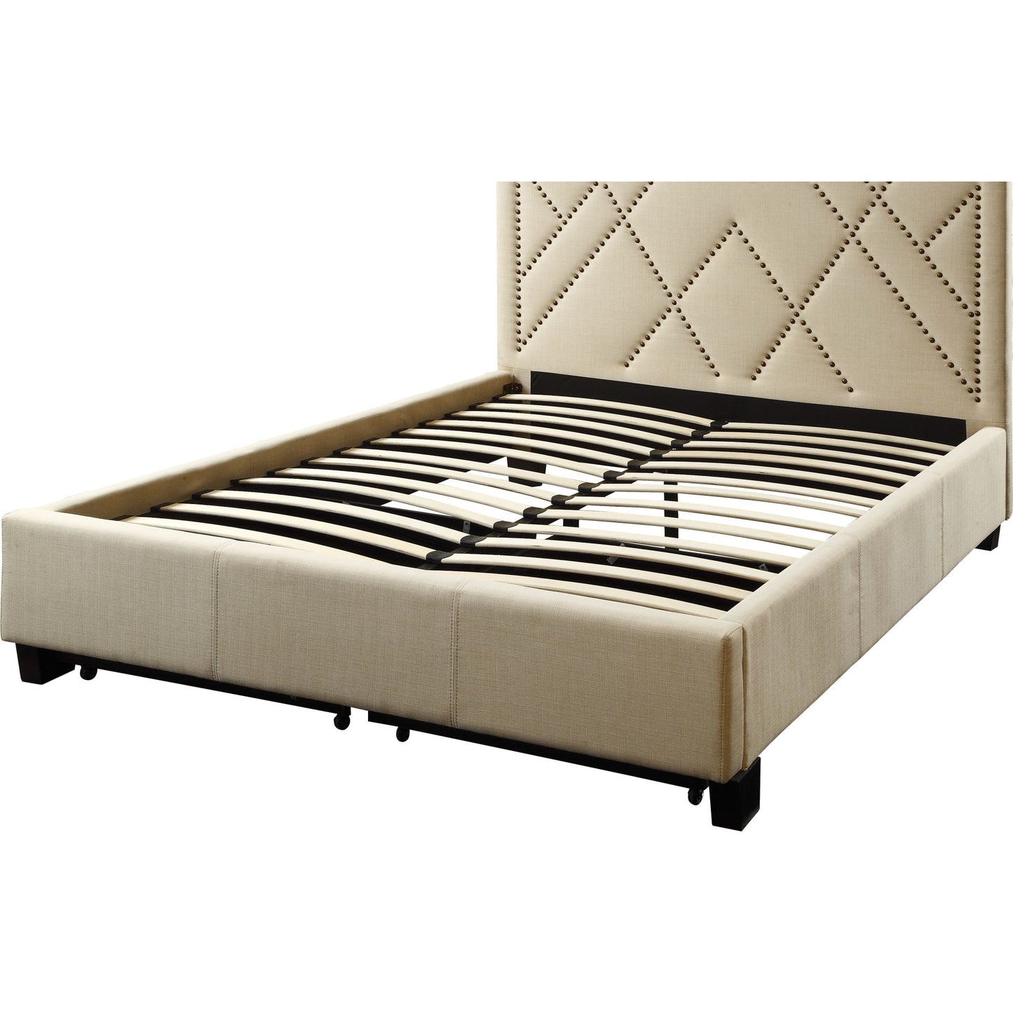 Vienne Nailhead Upholstered Platform Storage Bed in Powder