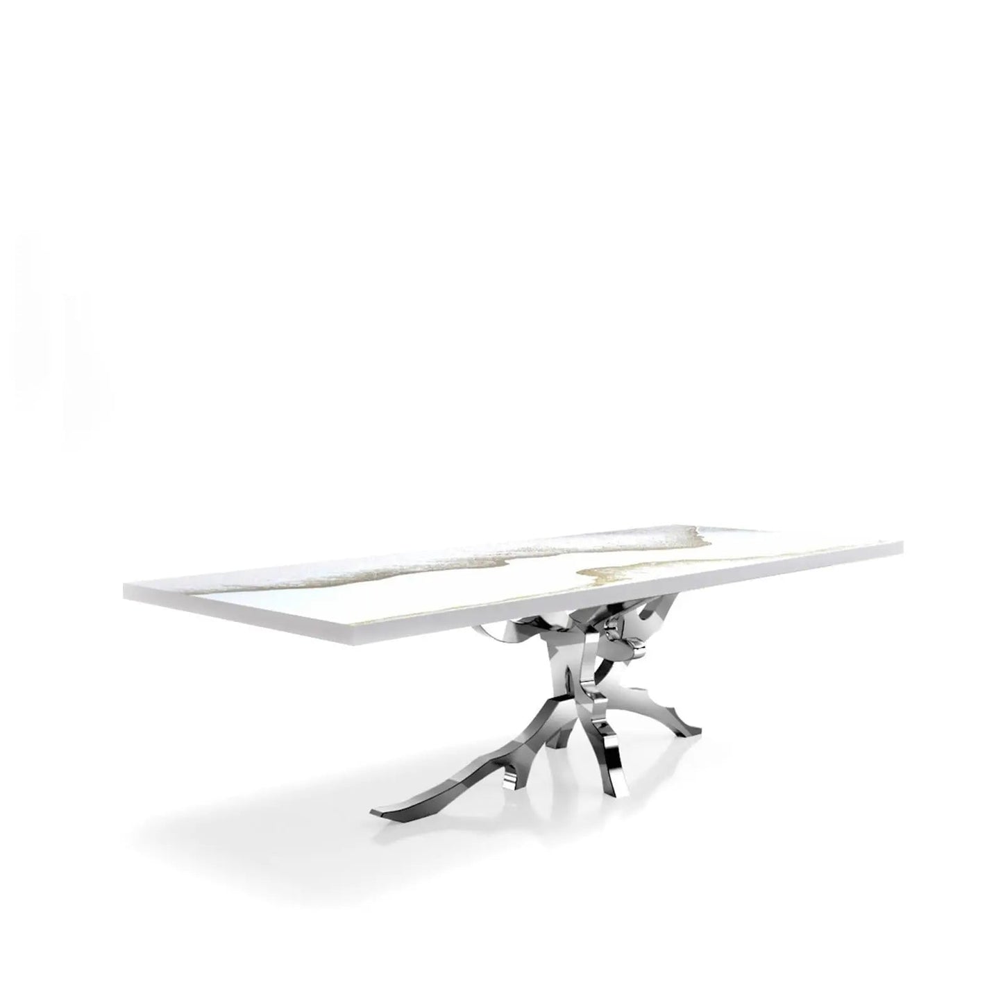 Albero Polished Stainless Steel Base White Mountain Small Dining Table