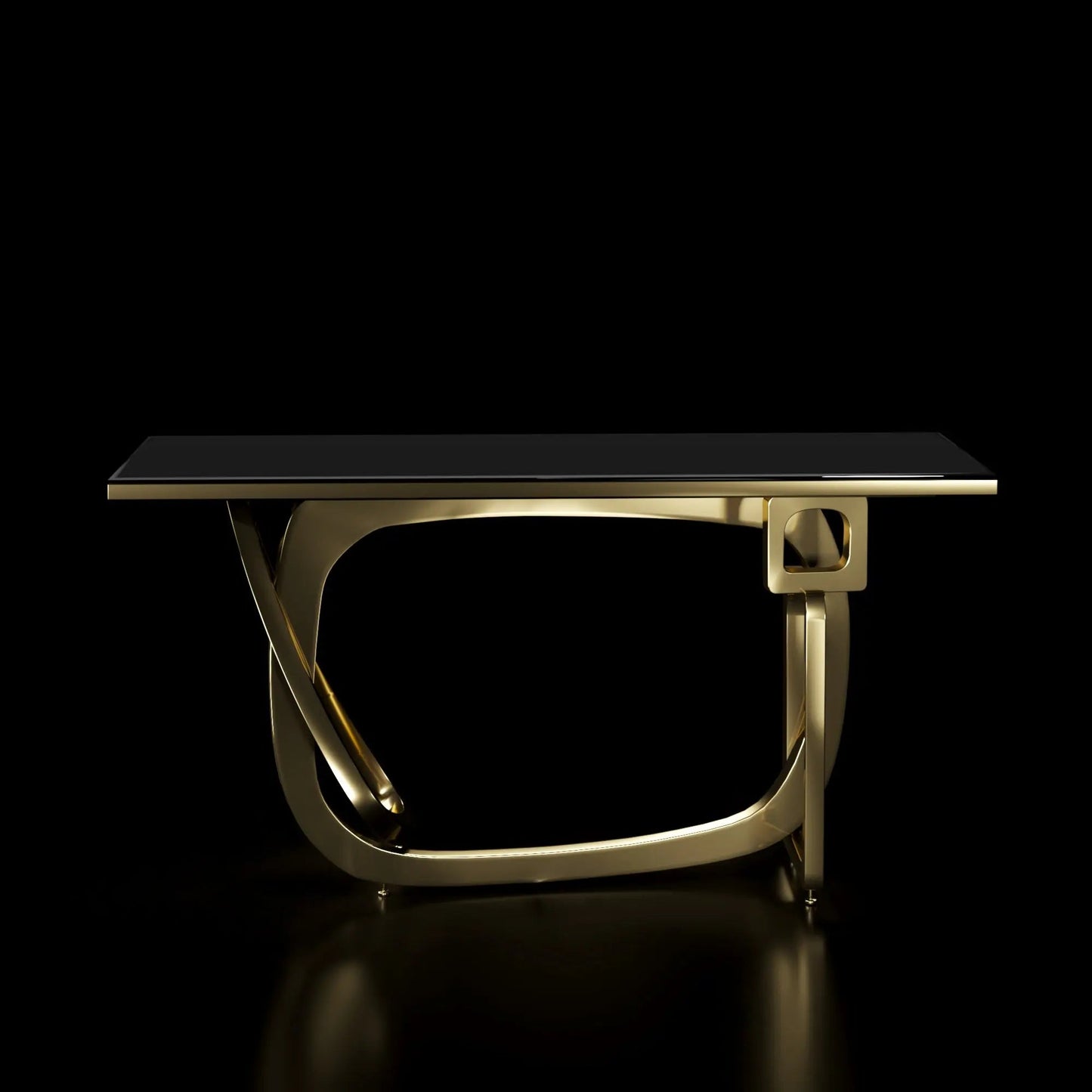 Flow Black Glass Top Console Table with Modern Aesthetics