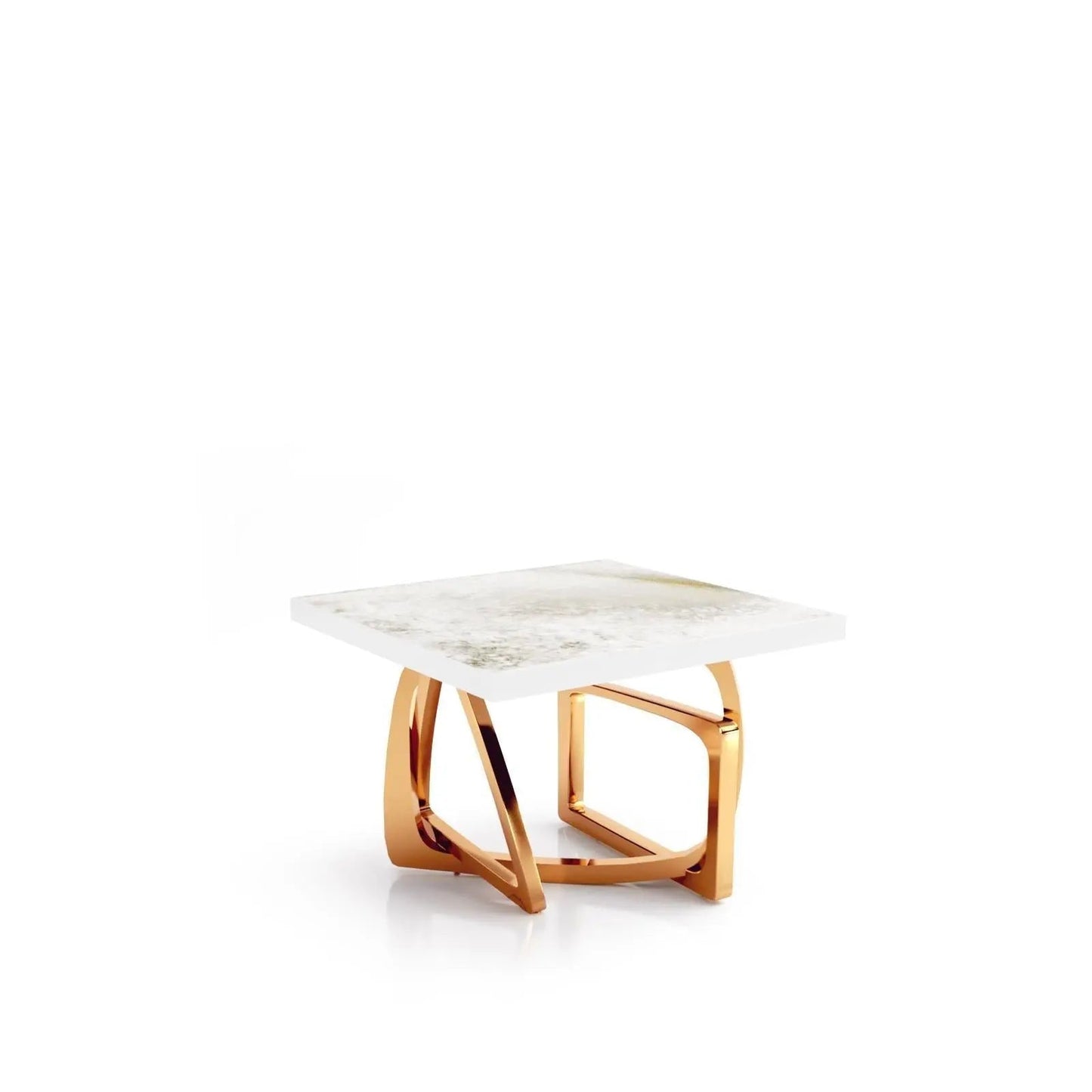Flow Rose Gold Polished Stainless Steel Base White Art Large End Table