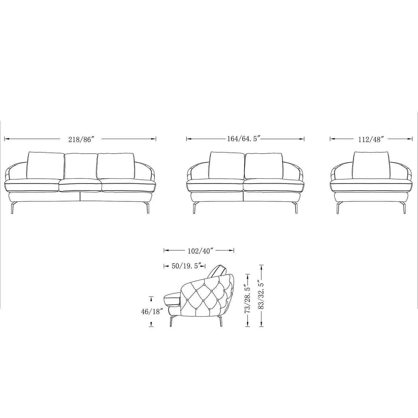 Giulia Silver Sofa Set – Light Gray