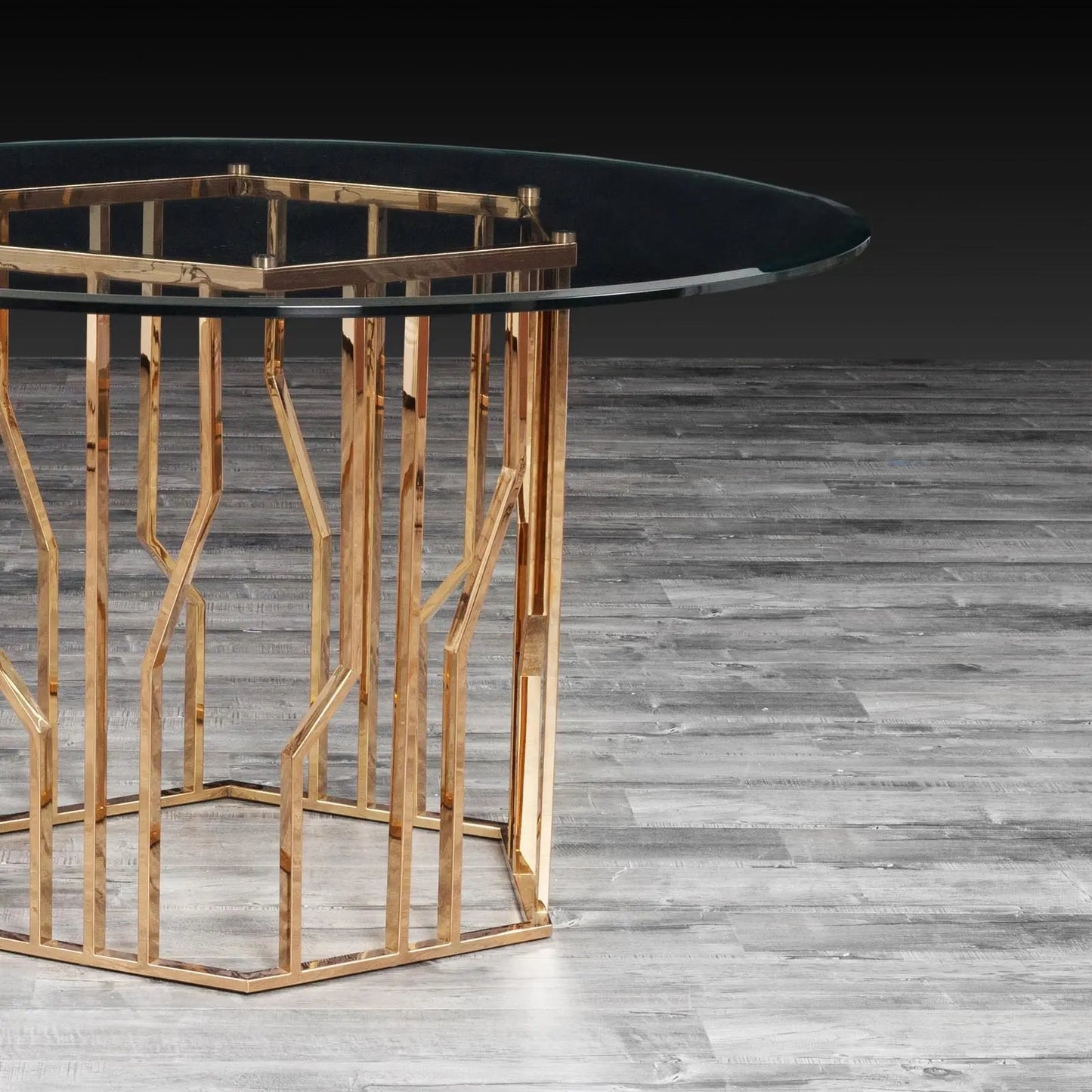 Lorensia Round Dining Table – Rose Gold Finish