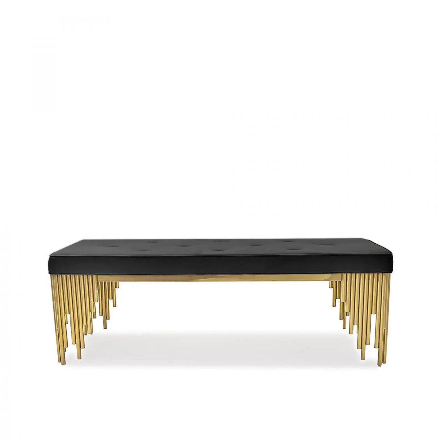 Mauris Bench – Titanium Gold Base, Black Upholstery