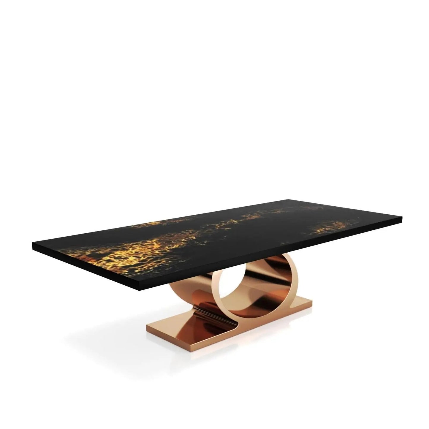 Onyx Rose Gold Polished Stainless Steel Base Black Art Small Dining Table