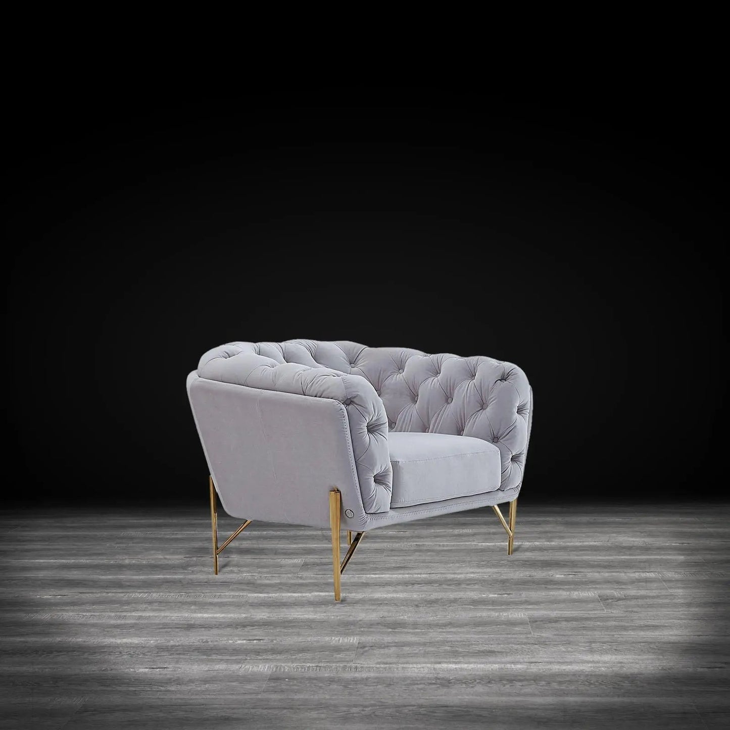 Sofia Gold-Accent Sofa Set – Light Gray