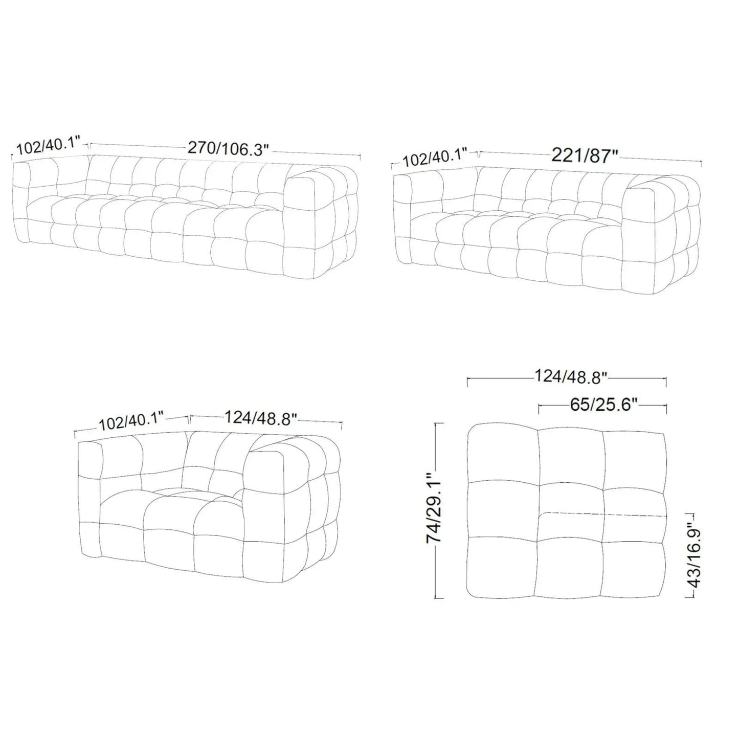 Theo Modern Sofa Set – Light Gray