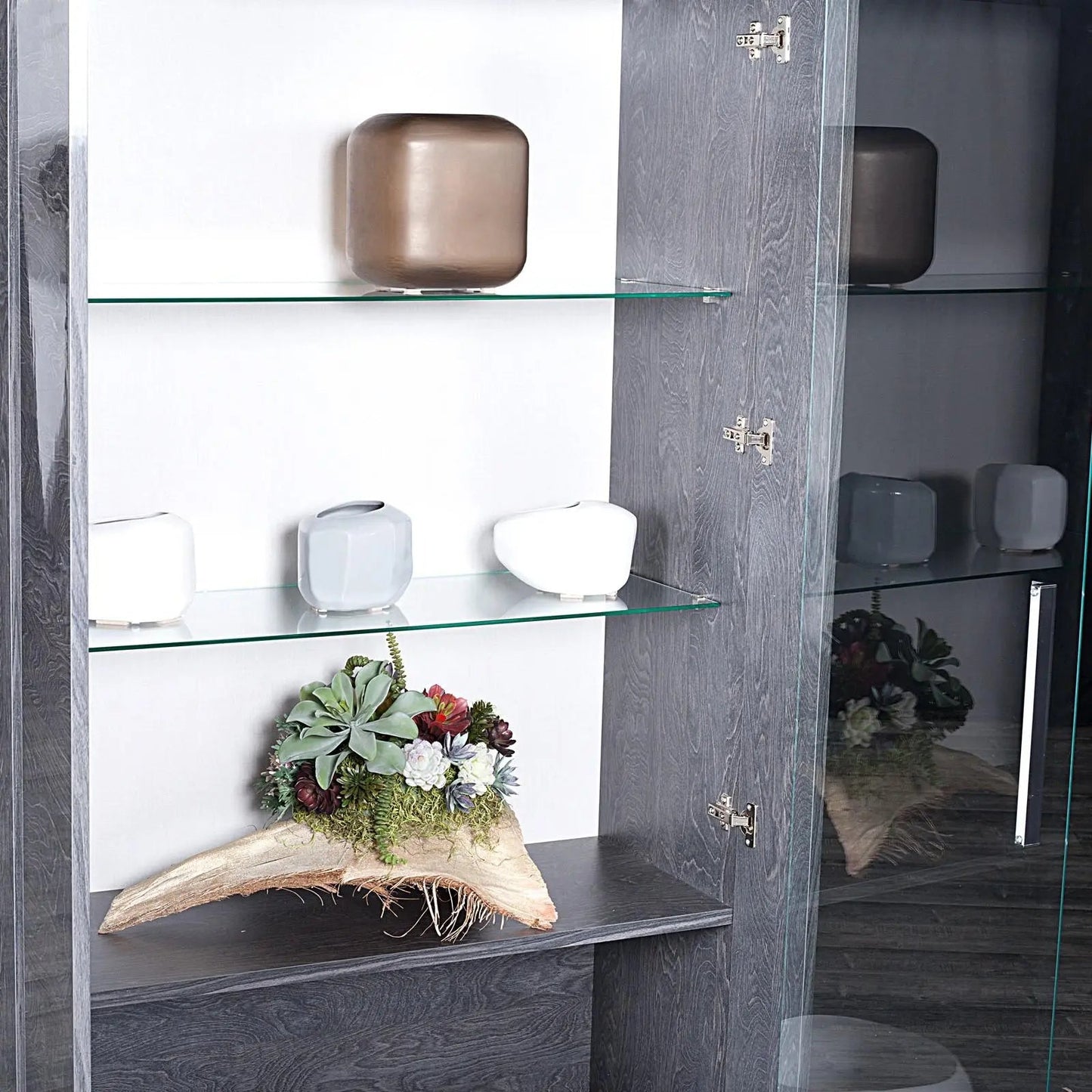 Ventura Double-Door Curio Cabinet – Gray Birch