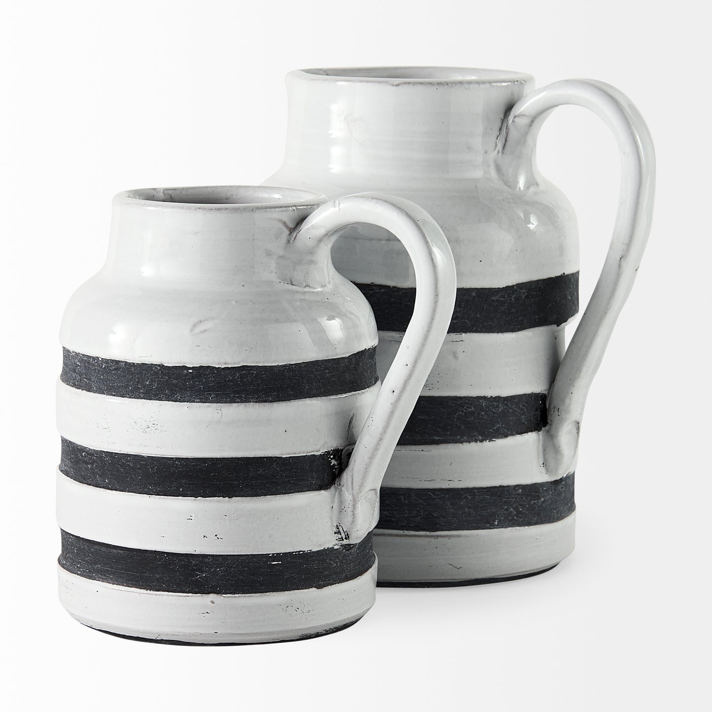 Harmon I Small White w/ Charcoal Stripes Ceramic Jug