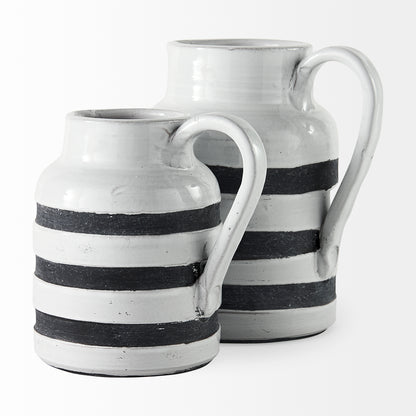 Harmon I Small White w/ Charcoal Stripes Ceramic Jug