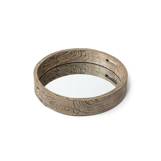 Whittier Small 20L x 20W Brown Wooden Mirrored Base Tray