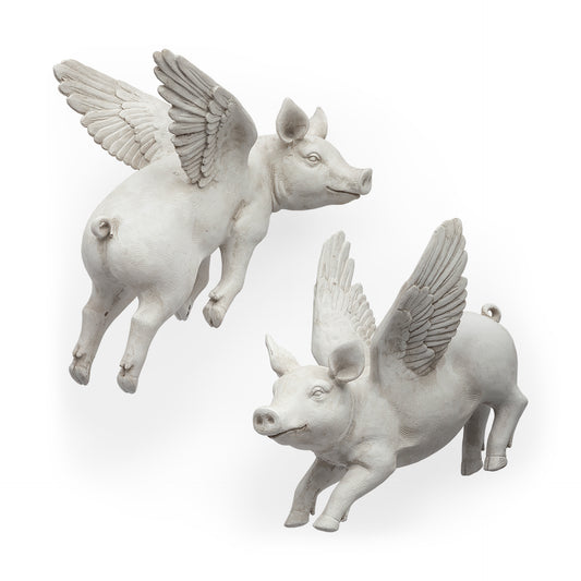 Hogbadi Set of 2 White Flying Pigs