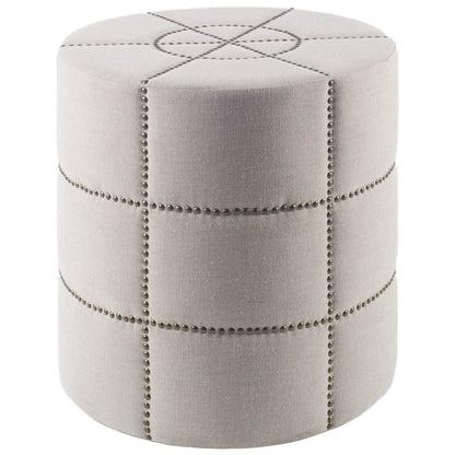 Beacon 20.5"H Cream Fabric w/ Metal Tacks Round Ottoman