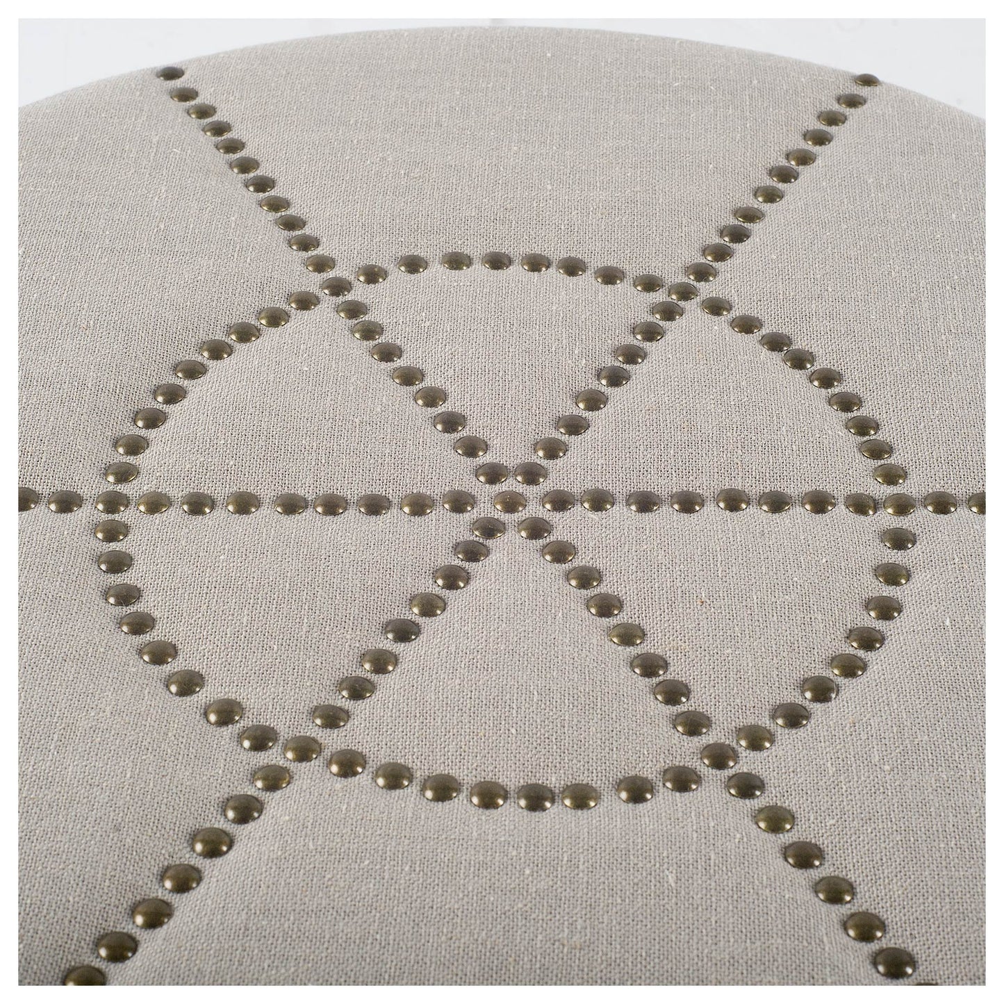 Beacon 20.5"H Cream Fabric w/ Metal Tacks Round Ottoman
