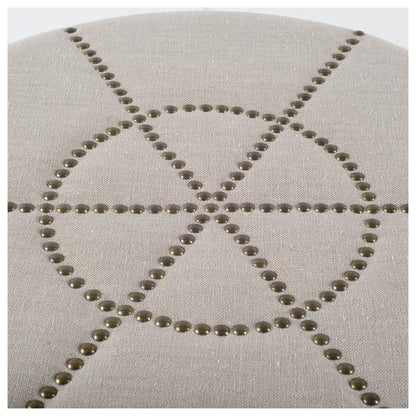 Beacon 20.5"H Cream Fabric w/ Metal Tacks Round Ottoman
