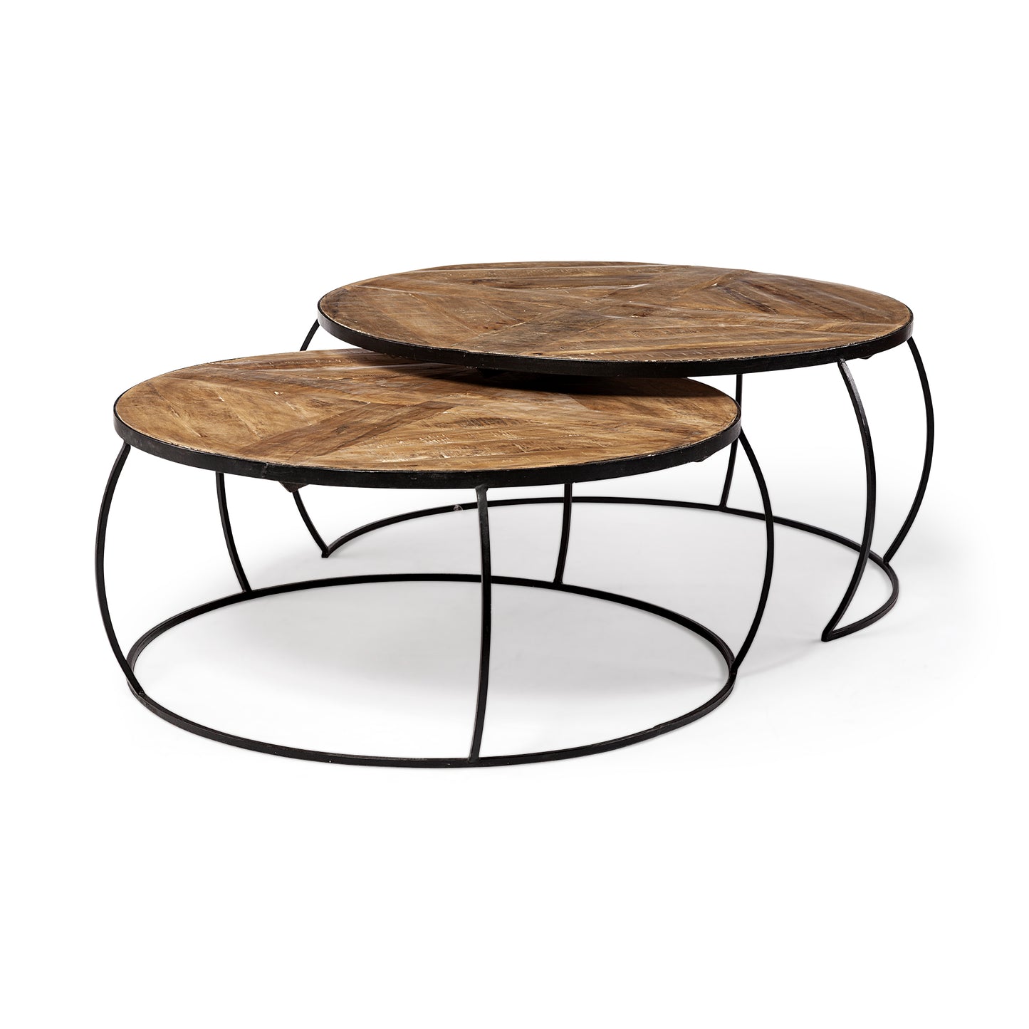 Clapp II Set of 2 (41" & 38") Diameter Brown Wood Top Black Metal Base Nesting Coffee Tables