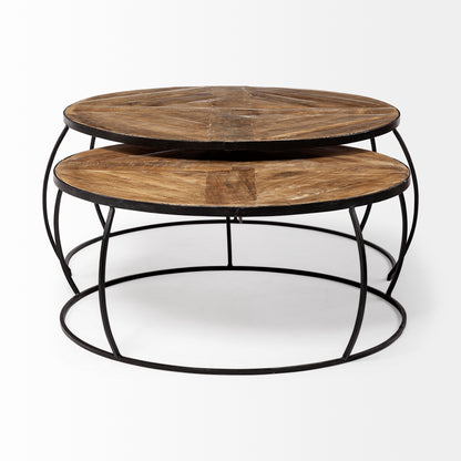 Clapp II Set of 2 (41" & 38") Diameter Brown Wood Top Black Metal Base Nesting Coffee Tables