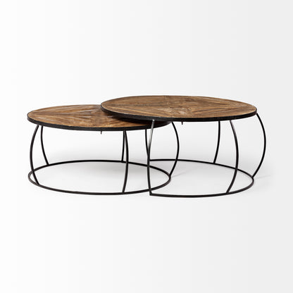 Clapp II Set of 2 (41" & 38") Diameter Brown Wood Top Black Metal Base Nesting Coffee Tables