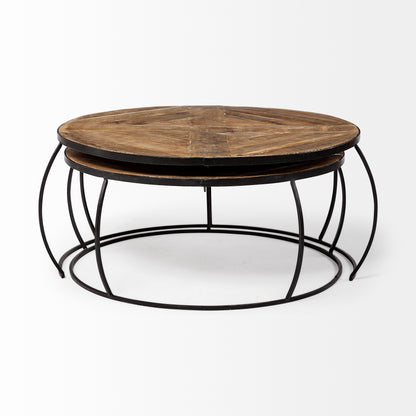 Clapp II Set of 2 (41" & 38") Diameter Brown Wood Top Black Metal Base Nesting Coffee Tables