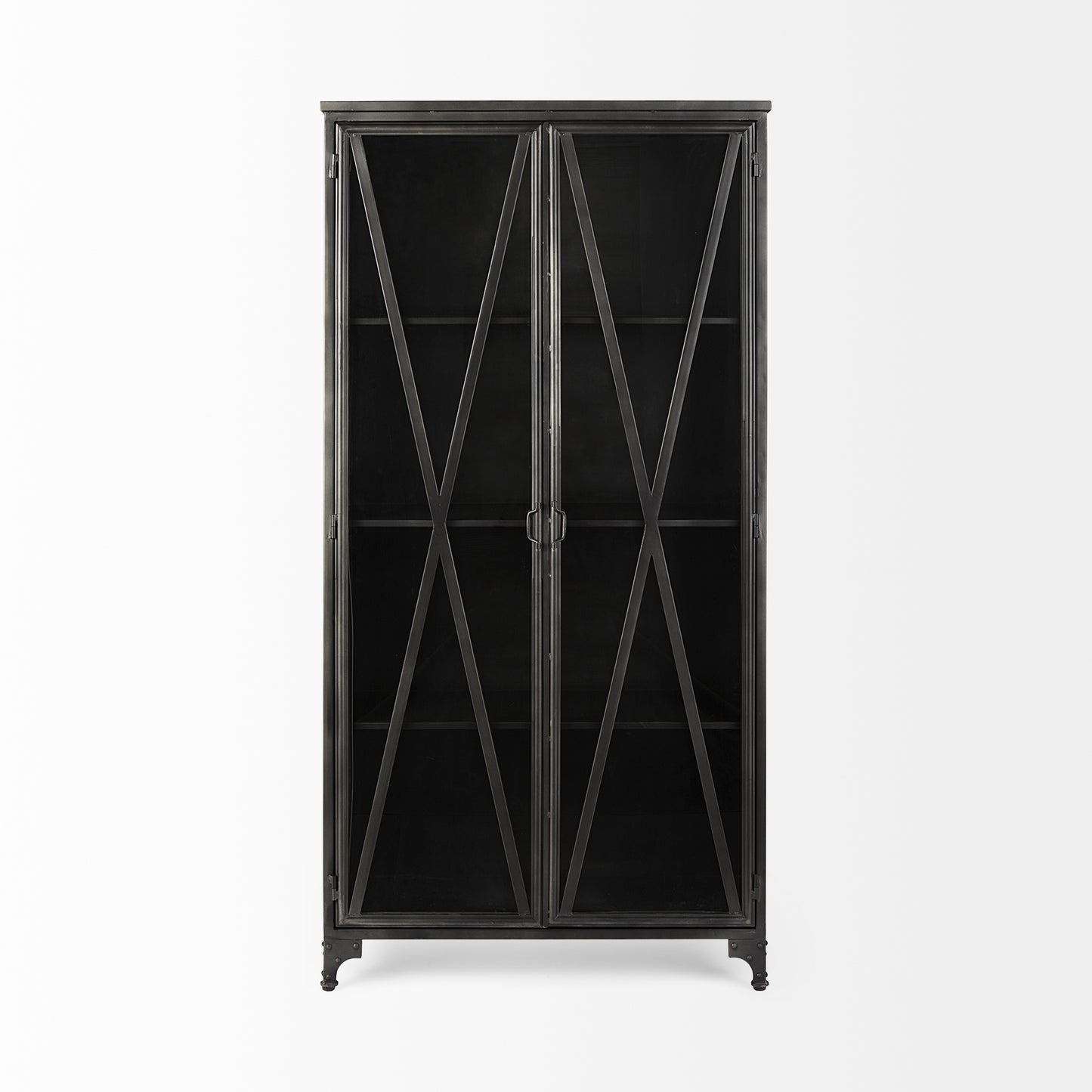 Poppy II 73.8" H Black Metal With Glass Door Display Cabinet