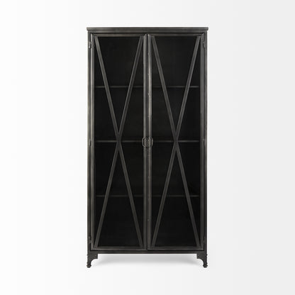Poppy II 73.8" H Black Metal With Glass Door Display Cabinet