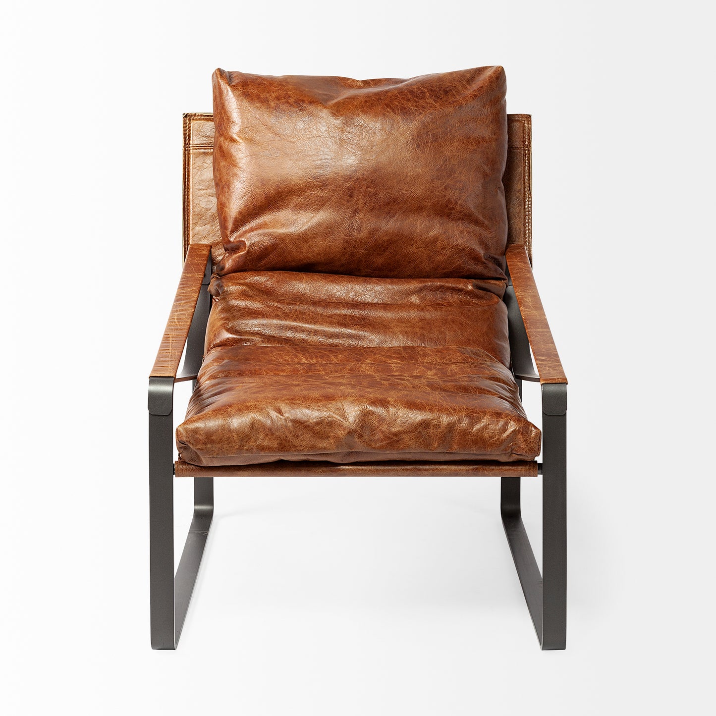 Hornet I 27.0L x 35.0W x 36.0H Brown Leather Unibody Seat w/ Black Metal Frame Accent Chair