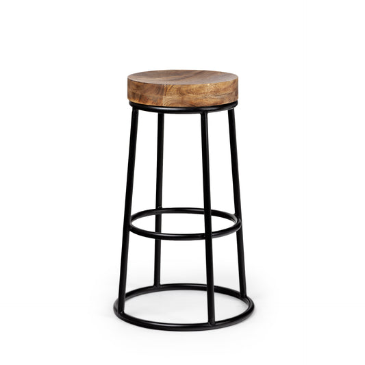 Flynn 26.25" Seat Height Brown Wood Seat Black Metal Frame Stool