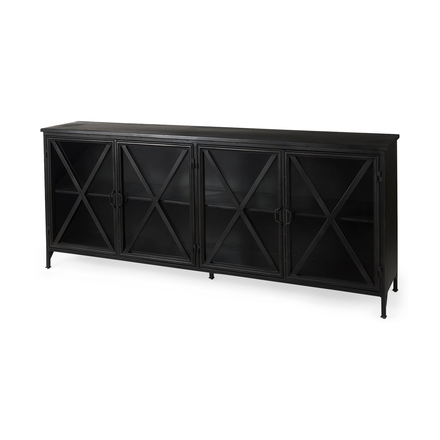 Poppy I 79x16 Black Metal With Glass Door Sideboard