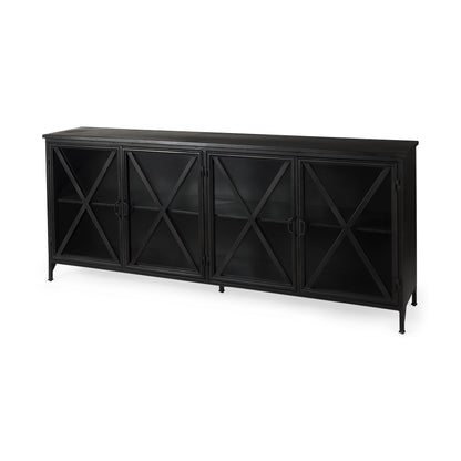 Poppy I 79x16 Black Metal With Glass Door Sideboard