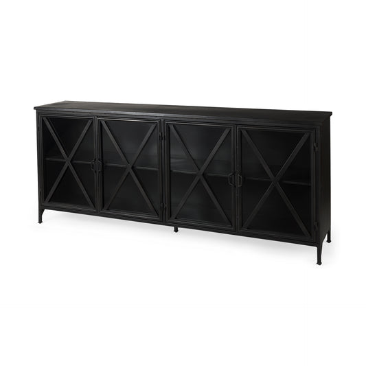 Poppy I 79x16 Black Metal With Glass Door Sideboard