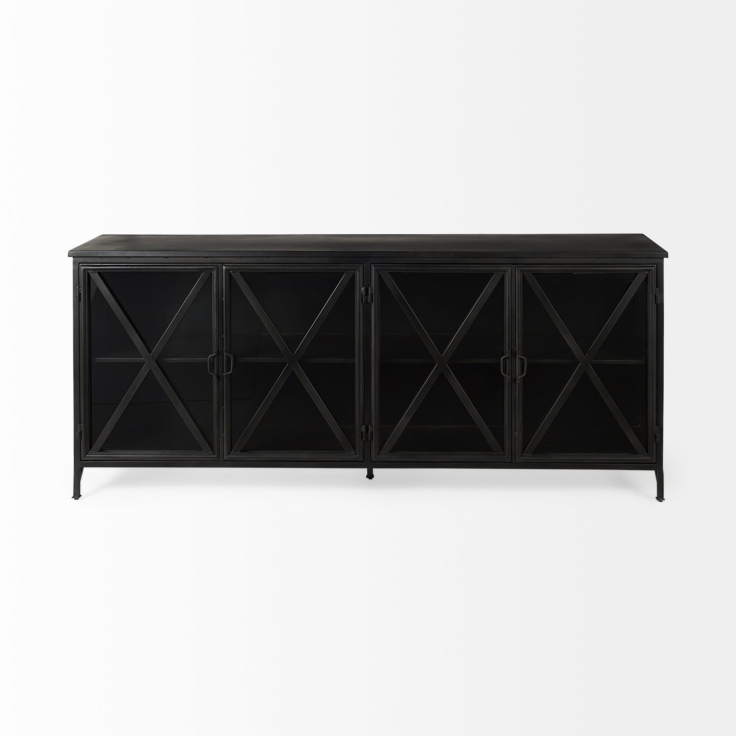 Poppy I 79x16 Black Metal With Glass Door Sideboard