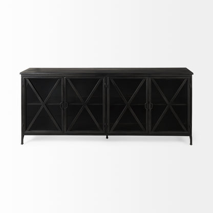 Poppy I 79x16 Black Metal With Glass Door Sideboard