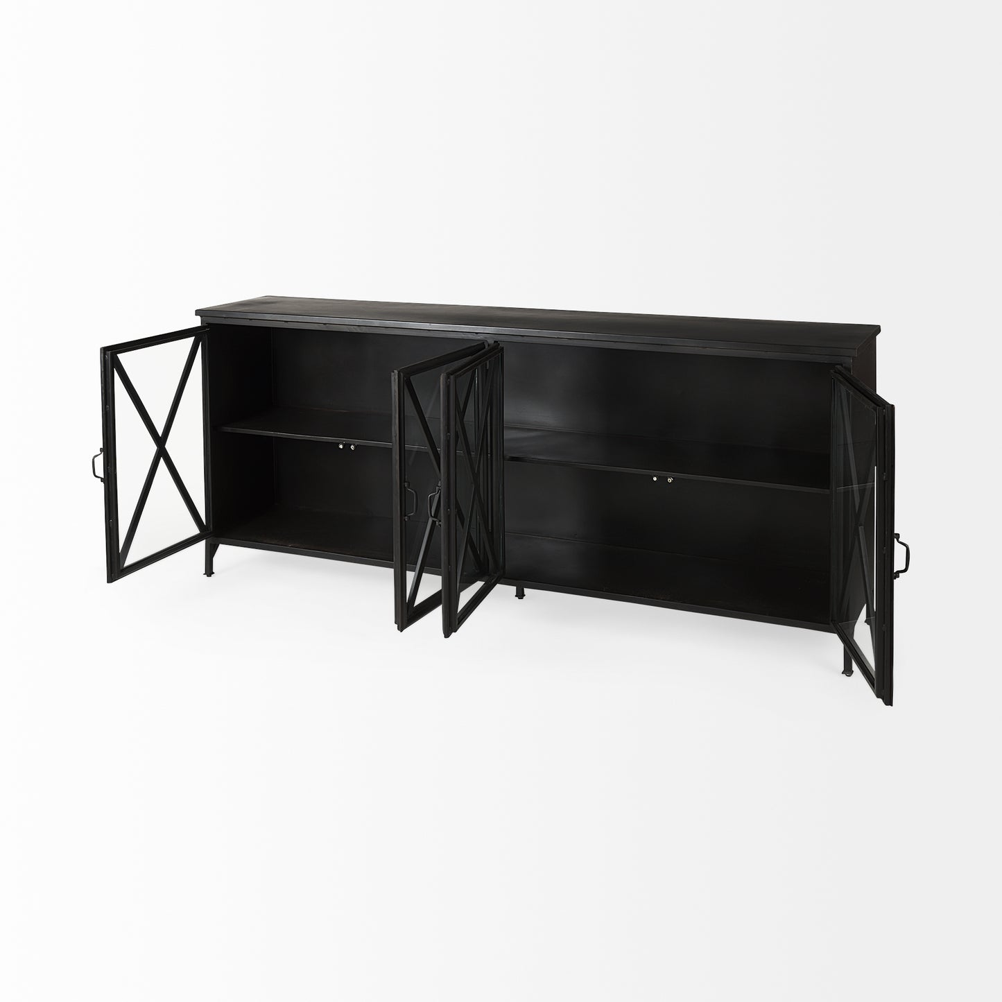 Poppy I 79x16 Black Metal With Glass Door Sideboard