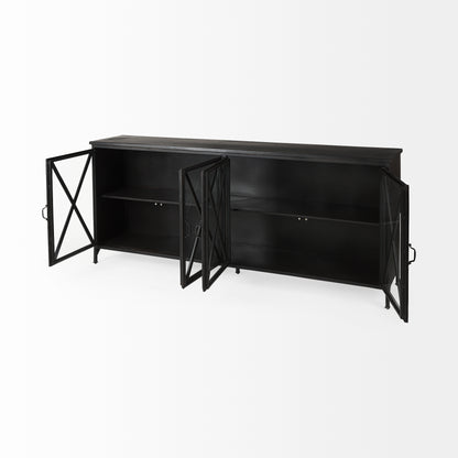 Poppy I 79x16 Black Metal With Glass Door Sideboard
