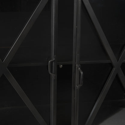 Poppy I 79x16 Black Metal With Glass Door Sideboard