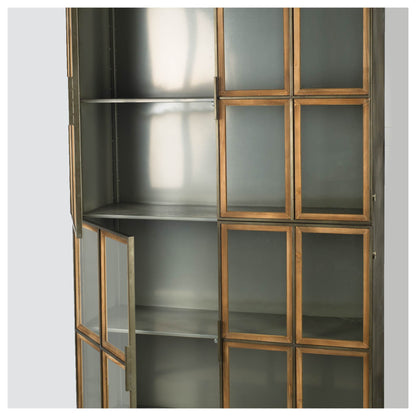 Pandora I 74" H Brown Wood and Metal Glass Door Display Cabinet