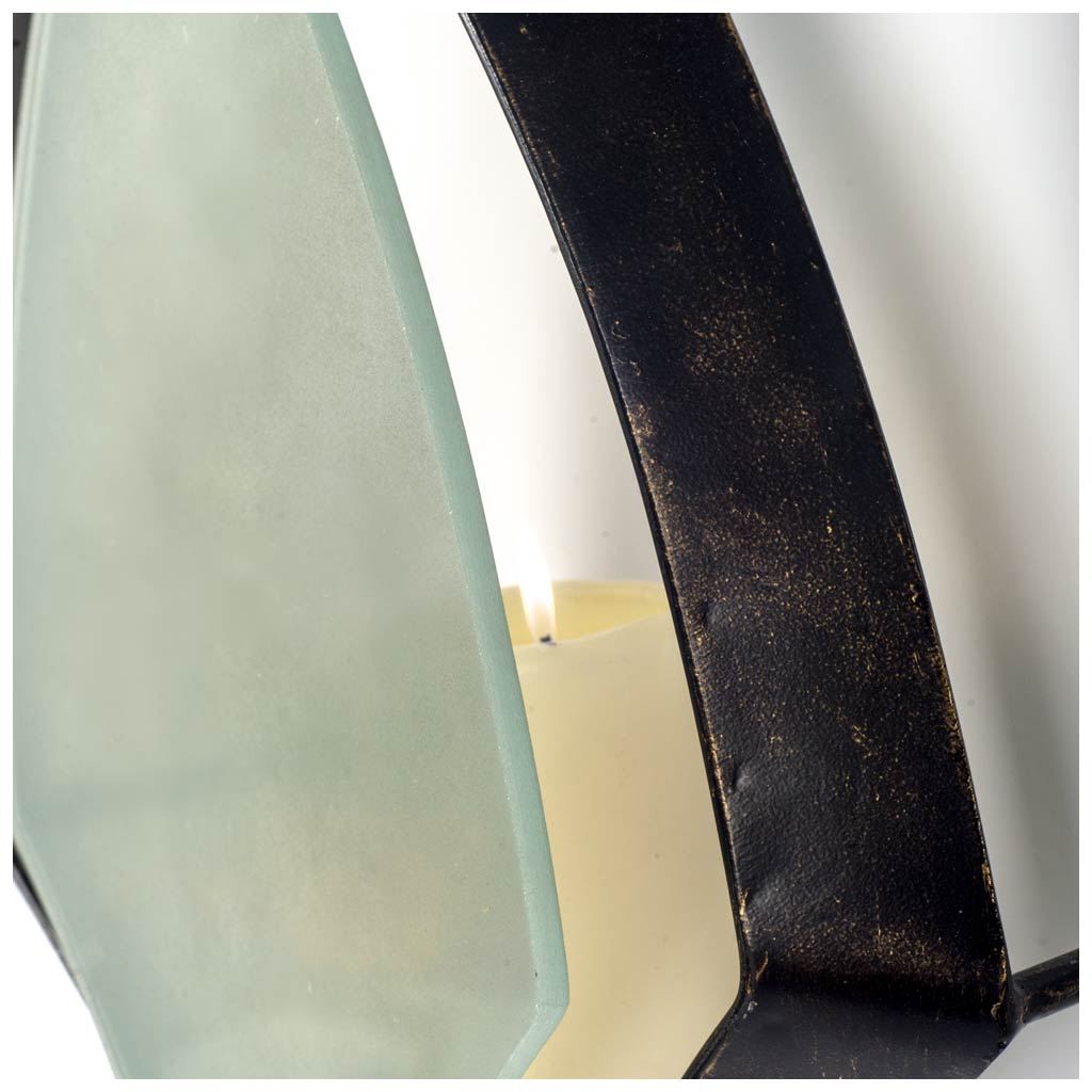 Tarquin I Black Metal Frame w/Frosted Glass Shade Wall Candle Holder