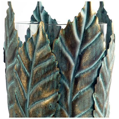 Pana I Small Green/Gold Metal Leaf Table Candle Holder