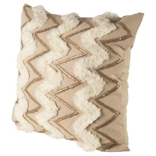 Duston II 22 x 22 Tan and White Zig Zag Decorative Pillow Cover