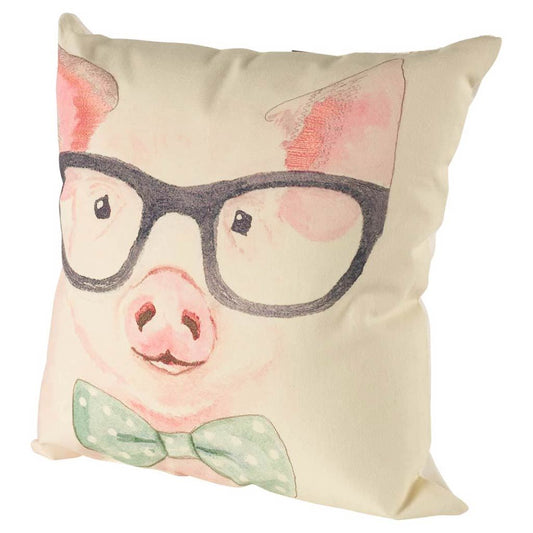 Gunther 18 x 18 Pink Pig with Glasses Decorative Pillow Cover