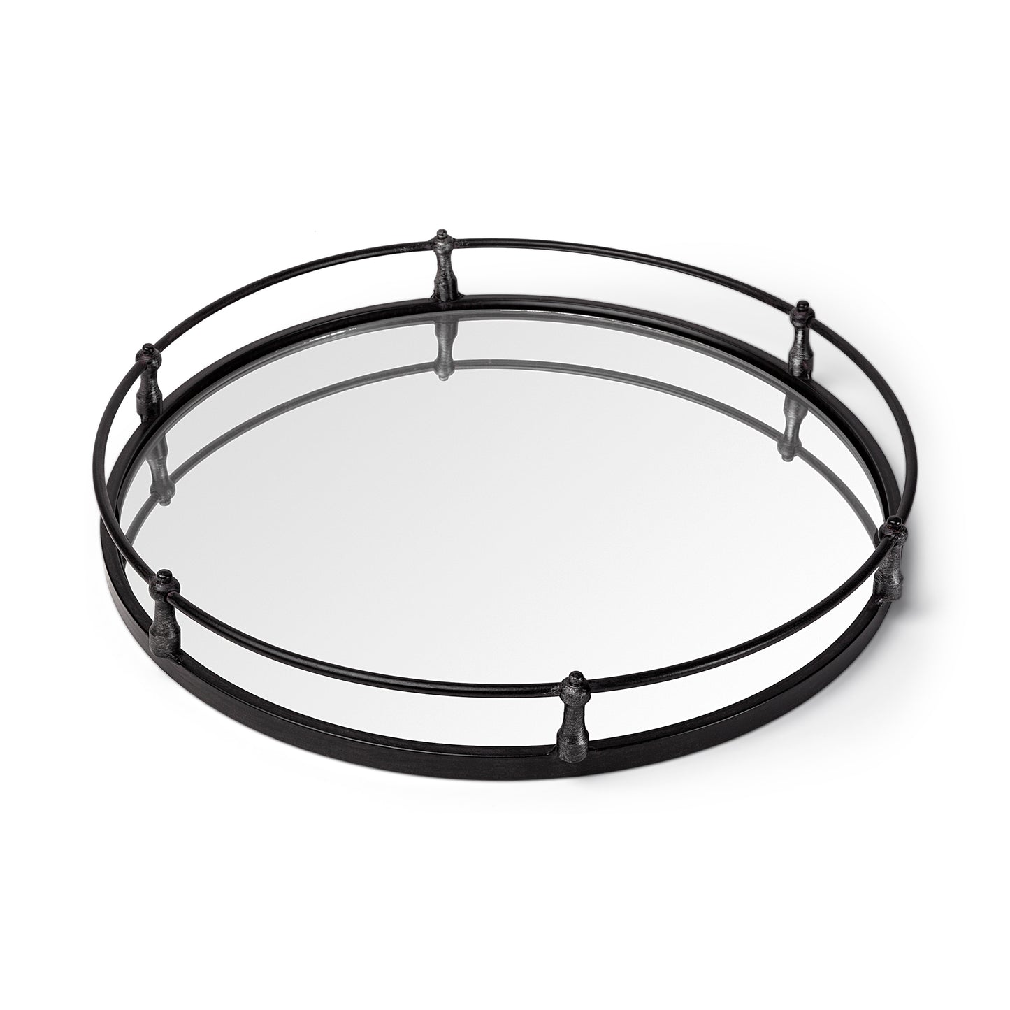 Kimbel 24L x 24W Black Metal Mirrored Base Round Tray