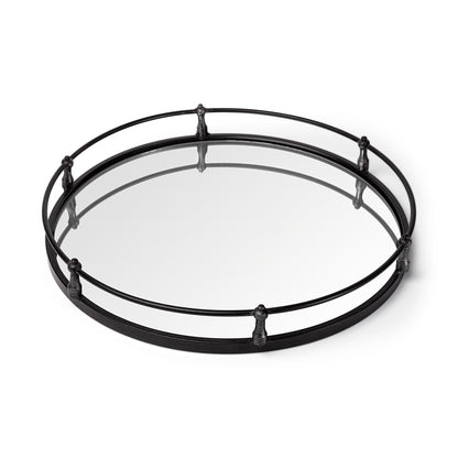 Kimbel 24L x 24W Black Metal Mirrored Base Round Tray