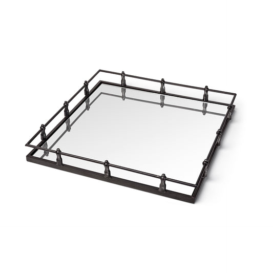 Christa 22L x 22W Black Metal Mirrored Base Square Tray