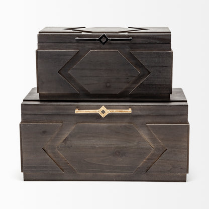 Cassia Set of 2 Brown Wooden Boxes