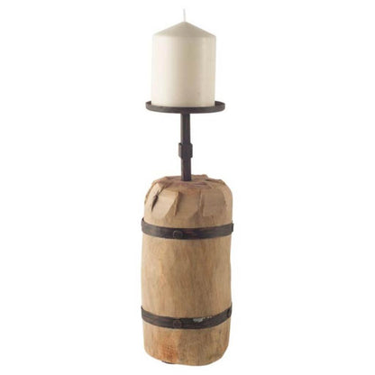 Edgeland I Short Brown Wood Metal Strap Candle Holder