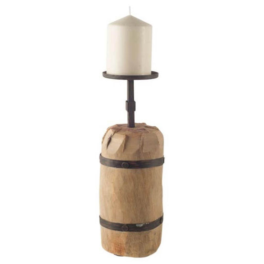 Edgeland I Short Brown Wood Metal Strap Candle Holder