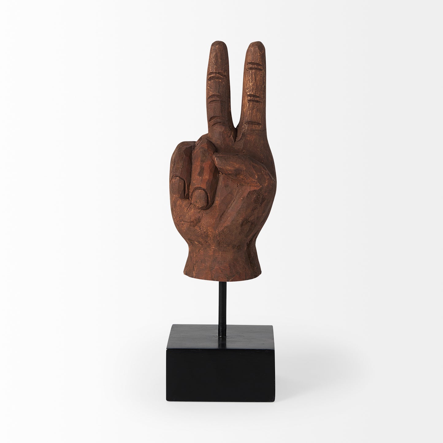Pacem 4L x 4W Natural Wooden Carved Peace Sign Hand